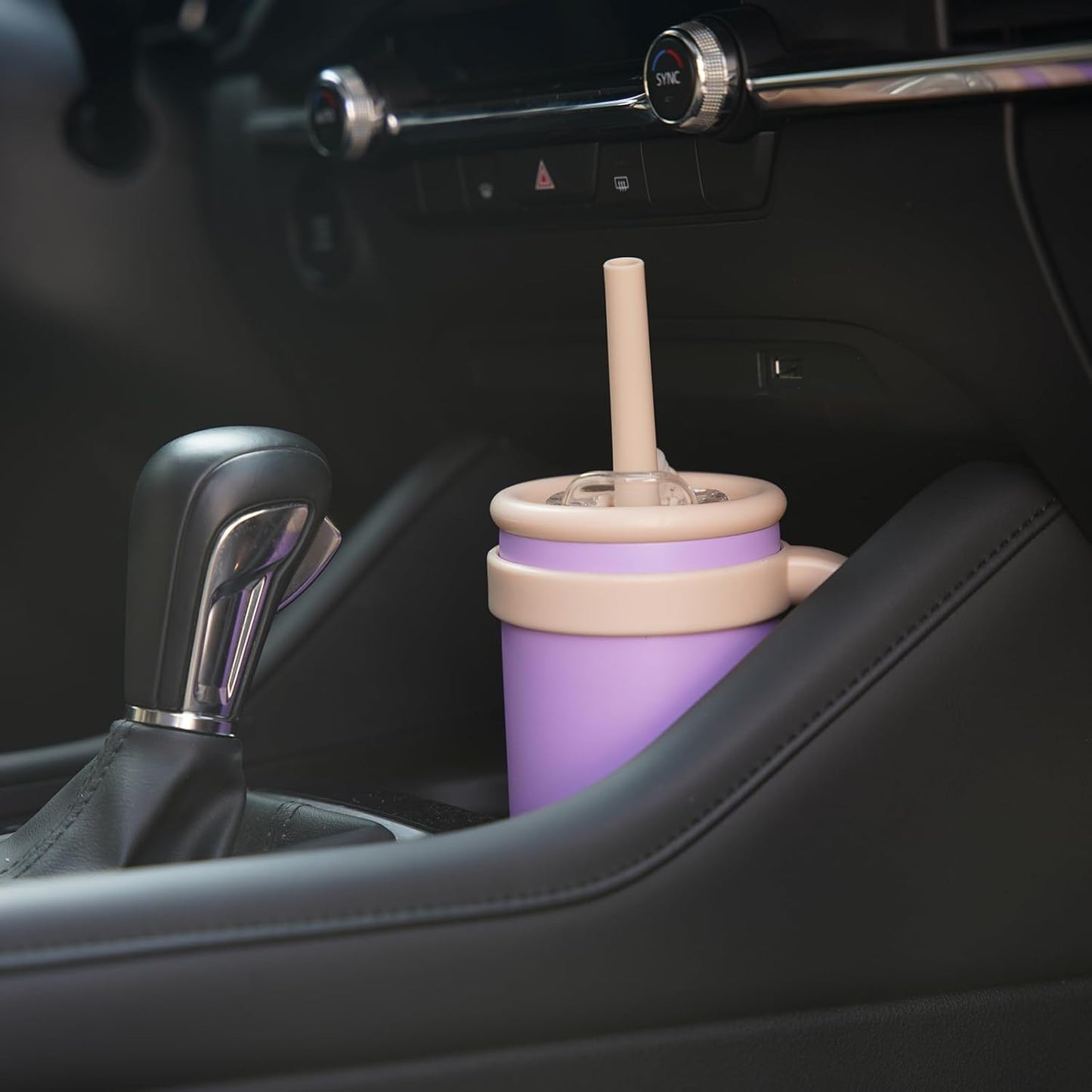 14 oz Tumbler with Side Handle, Insulated Water Bottle with Straw and 2 in 1 Lid, Stainless Steel Cup Travel Coffee Mug for Sports Office Gym,Rose Pink