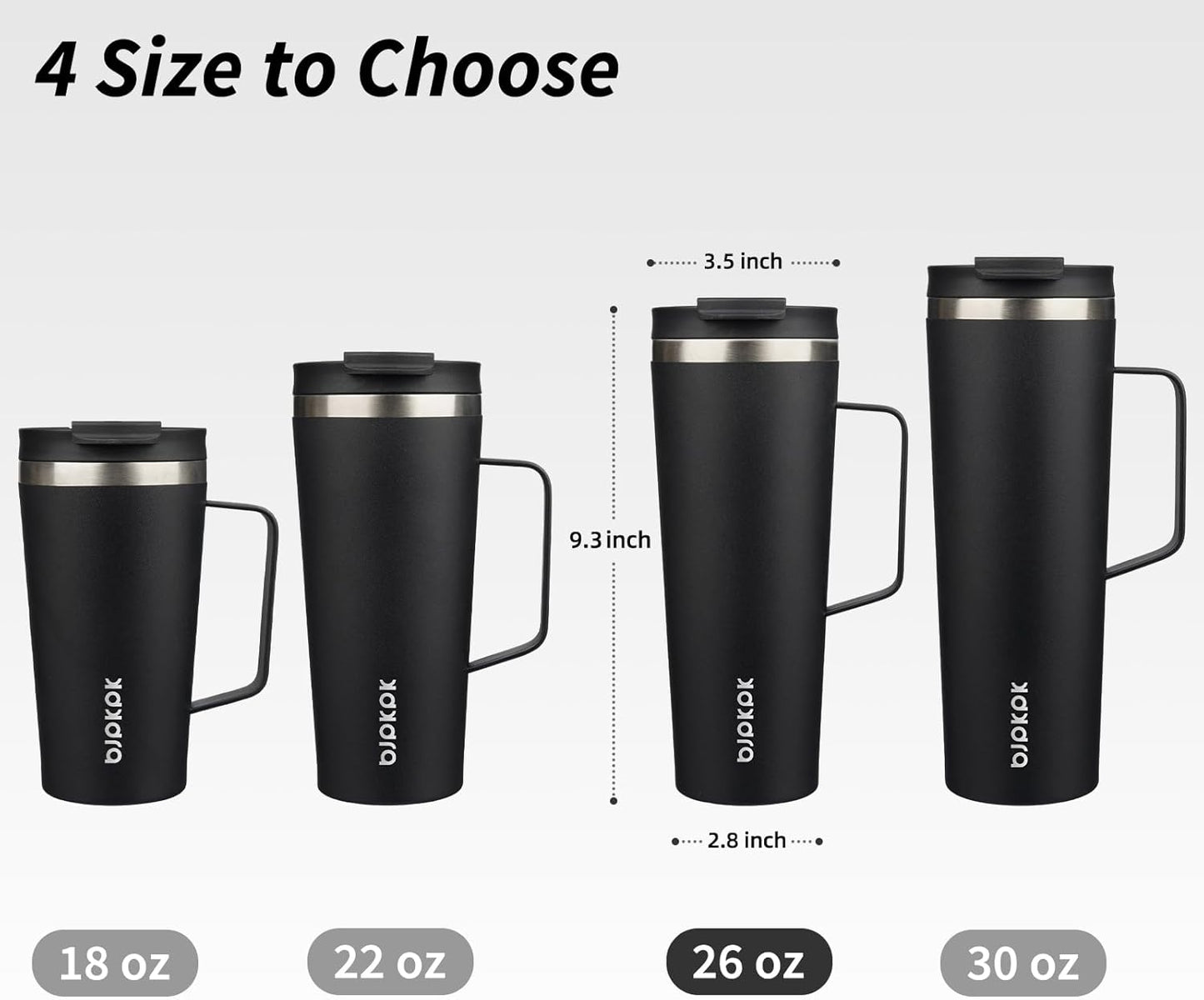 BJPKPK Insulated Tumbler with Handle, 26oz Insulated Tumblers with Lid and Straw, Stainless Steel Metal Water Bottles, Coffee Travel Mugs, Cups, Black