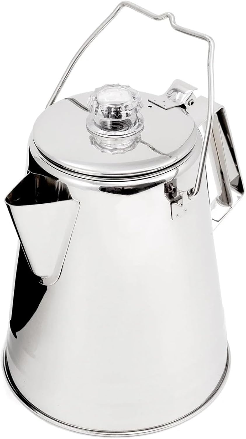 GSI Outdoors Percolator Coffee Pot I Glacier Stainless Steel Ultra-Rugged for Brewing Coffee Over Stove and Fire | Ideal for Group Camping, 14 Cup