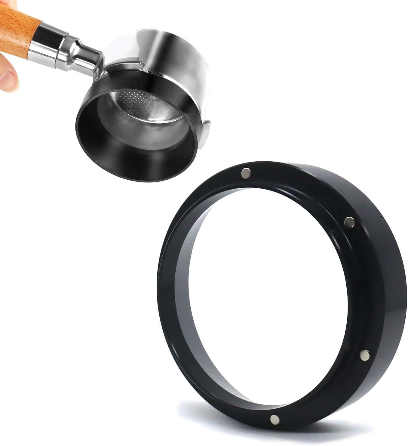 1pc Espresso Dosing Funnel 51/53/58mm Coffee Dosing Ring Aluminum Espresso Distribution Coffee Tool For Home Coffee Bar Shop College Dorm Room Apartment Essential Coffee Accessories (53mm, Black)