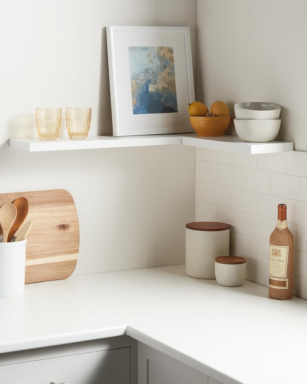 BAYKA Floating Shelves, 22.5" Rustic Wood Wall Mounted Shelves for Bathroom, Bedroom, Living Room, Kitchen & Office, Hanging Display Shelf with 22 lbs Capacity (White)