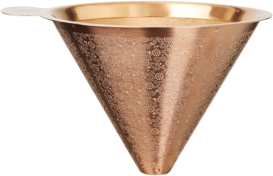 ATHIA Golden Reusable Stainless Steel Pour Over Coffee Dripper, Laser-etched Double mesh Cone Filter, Paperless, Eco-friendly, Fits Hario, Chemex, carafes & Most Coffee Makers (Rose Golden, Cone)