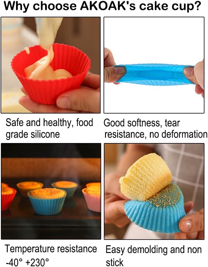 AKOAK Reusable Silicone Non-stick Baking Cups, Cake Molds, Kitchen Baking Cooking Accessories, DIY Cake Making Tools - Pack of 10 (Purple)