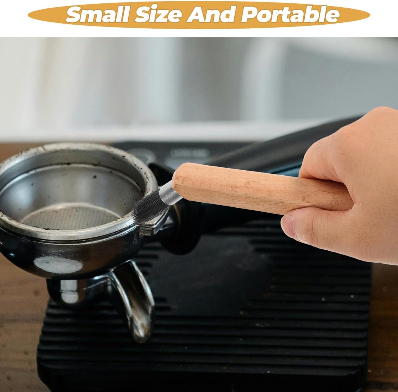 ARTIBETTER Coffee Machine Cleaning Brush Espresso Grinder Cleaner with Bent Handle Beech Wood and Boar Bristle for Precise Coffee Powder Removal