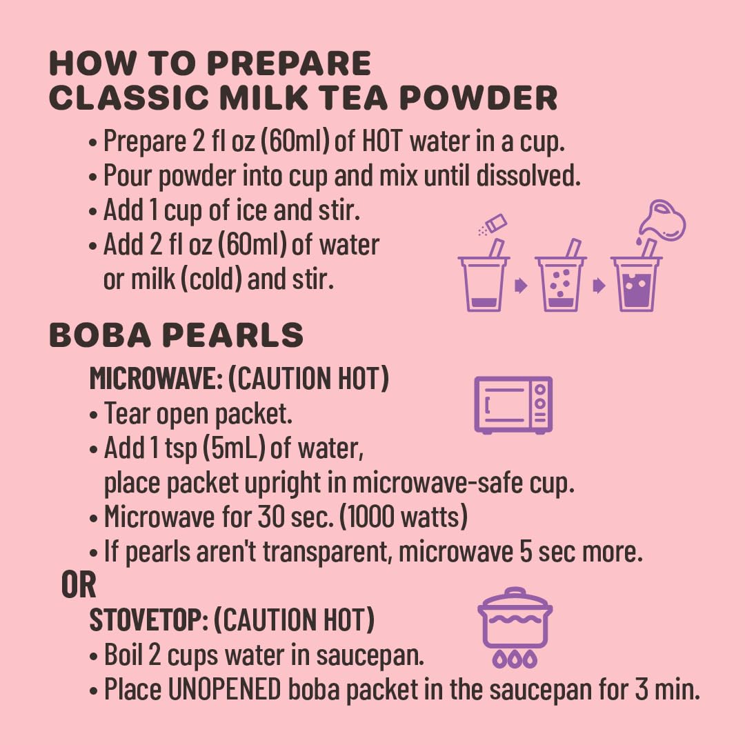 Boba Bundle Kit 10 Serv. Instant Bubble Pearl Variety Milk Tea Kit with Authentic Brown Sugar Tapioca Pearls by Yulu Foods - Ready in Under 1 Minute, Includes Paper Straws - Gift Box, Holiday (Classic, Taro and Strawberry)