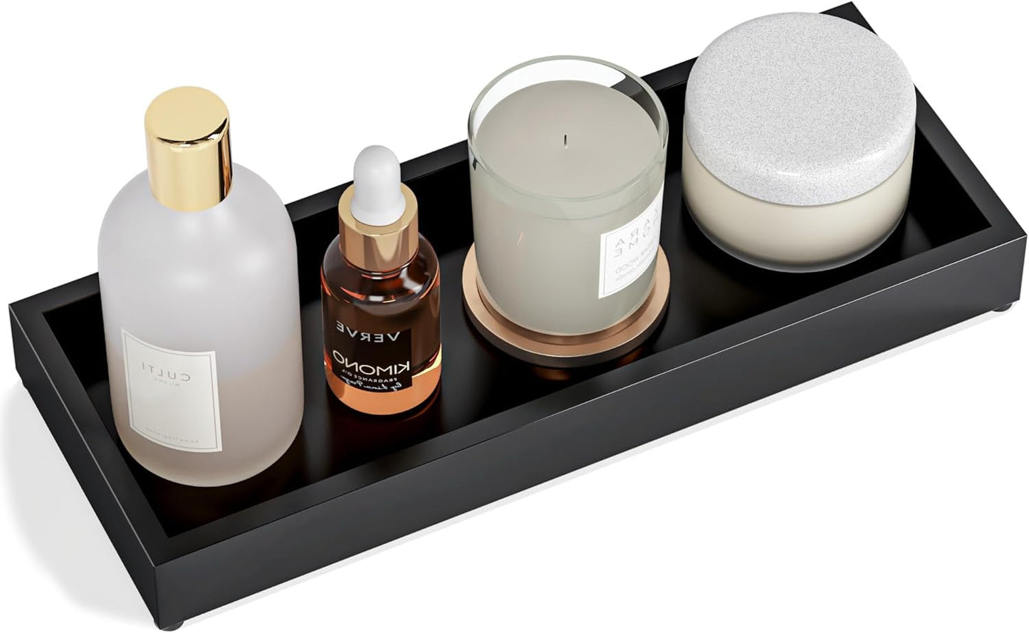 Bathroom Vanity Tray Black Decorative Tray for Counter, 11.2"x 4.3" Small Wood Sink Soap Tray Holder for Kitchen, Dresser Countertop Decor Rectangle Wooden Organizer, Black