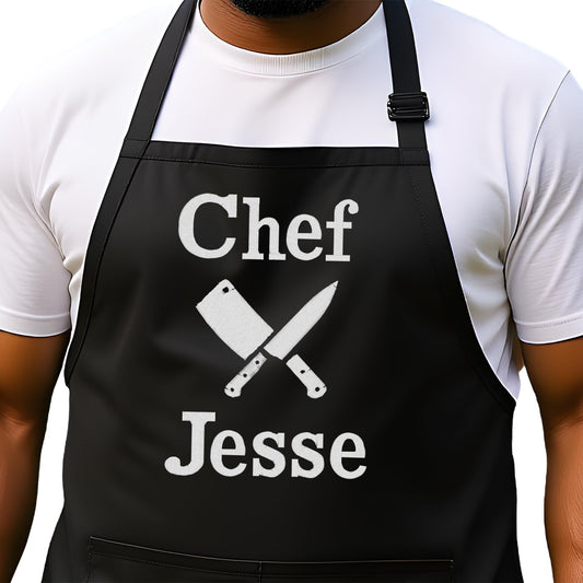 Personalized Chef Apron for Men, Custom Embroidered Design, Professional Kitchen Cooking BBQ Grilling for Dad, Decorated in USA