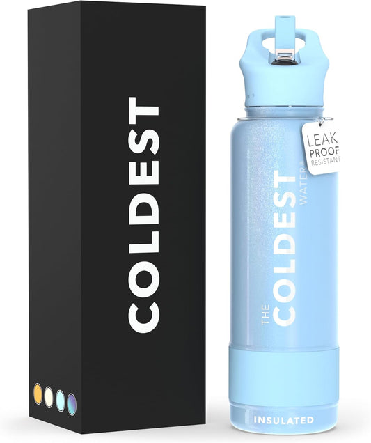 Coldest Insulated Water Bottle with Straw Lid - Stainless Steel Metal Insulated Bottle for Men & Women (Neptune Blue, 40 oz)