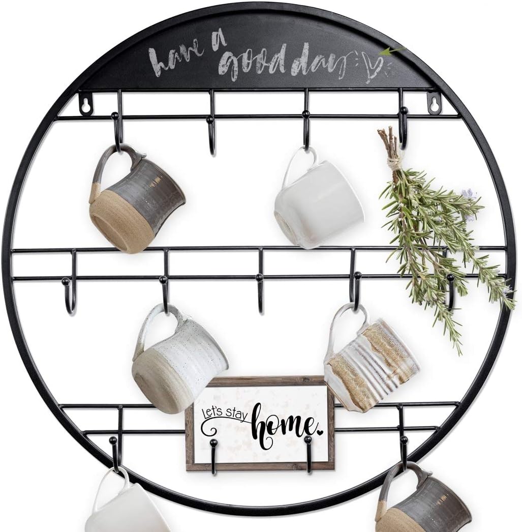 AJART Coffee Bar Decor Mug Holder: 22" Round Square Coffee Cup Rack for Home Kitchen Office Dining Room Cafe Bar