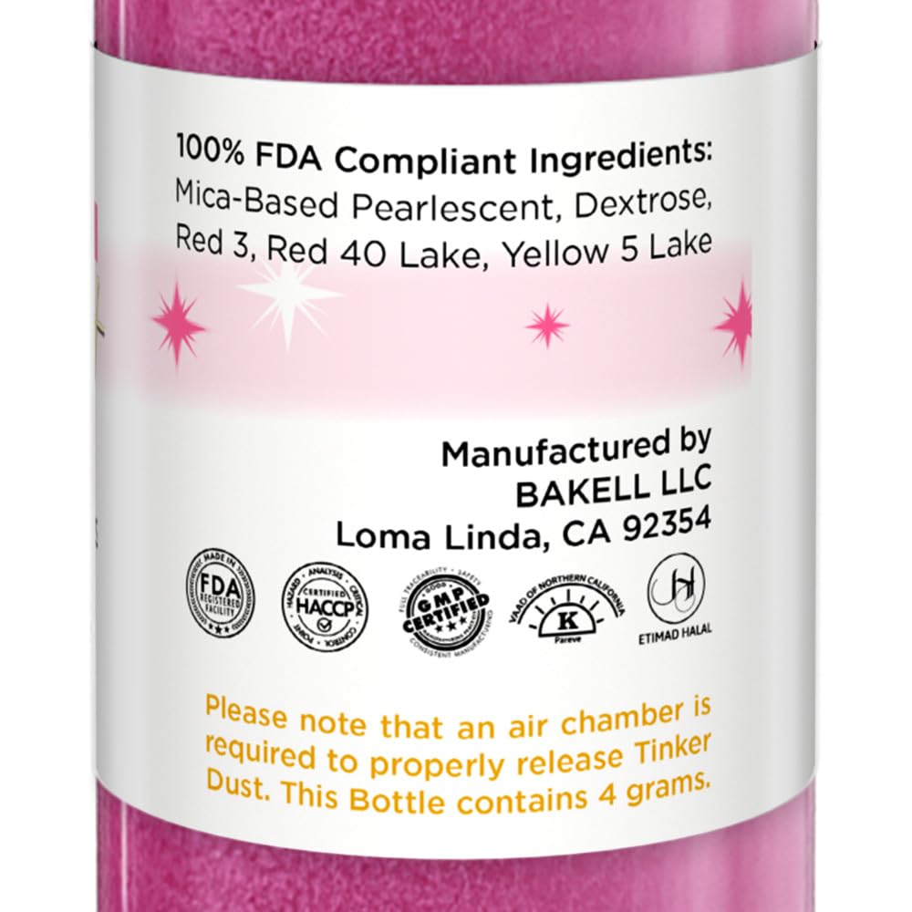 Bakell - Neon Pink Tinker Dust (4g, 1x Mini Spray Pump) Edible Glitter for Food, Desserts, and Beverages!