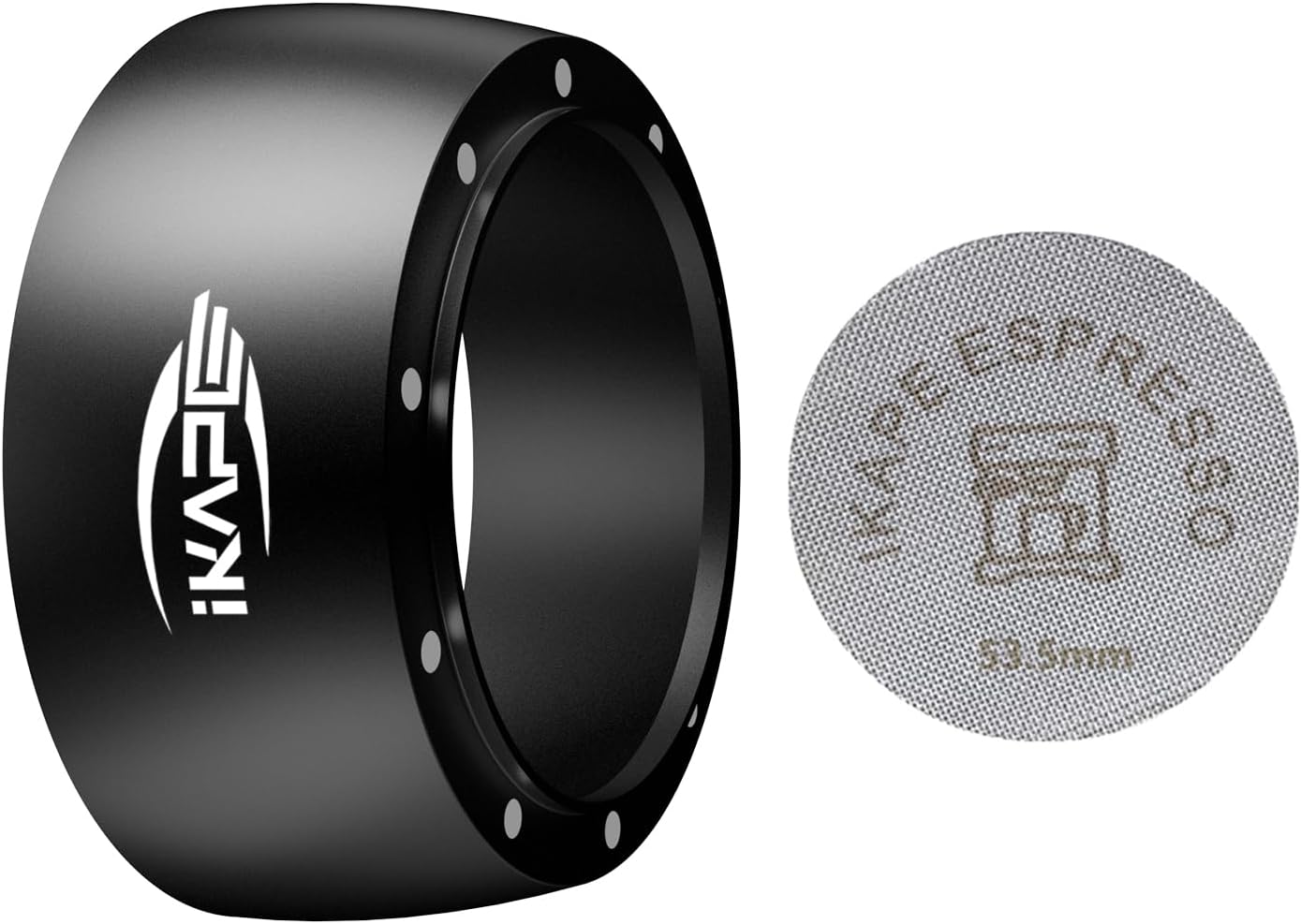 IKAPE Magnetic Dosing Funnel Set, 53MM Espresso Dosing Ring & Puck Screen Kit Compatible with Breville 54MM Bottomless Portafilter - with 8 Small Magnet (Black)