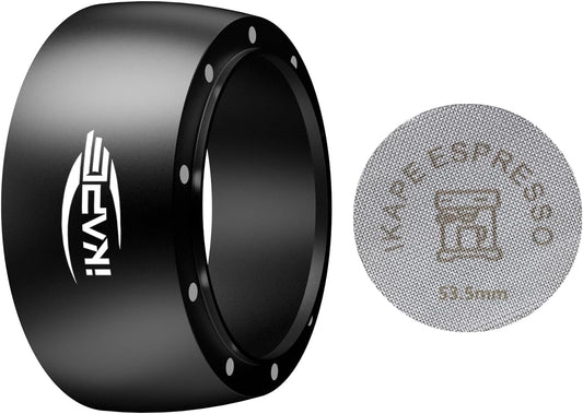 IKAPE Magnetic Dosing Funnel Set, 53MM Espresso Dosing Ring & Puck Screen Kit Compatible with Breville 54MM Bottomless Portafilter - with 8 Small Magnet (Black)