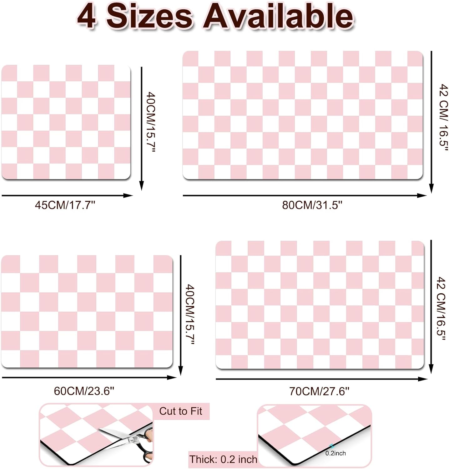 Dish Drying Mat for Kitchen Counter, 16.5’’ X 27.6’’ Checkered Large Coffee Station Mat, Super Absorbent Fit Under Coffee Maker Pad, Espresso Machine Mats, Drainer Mat Easy Clean, Pink & White