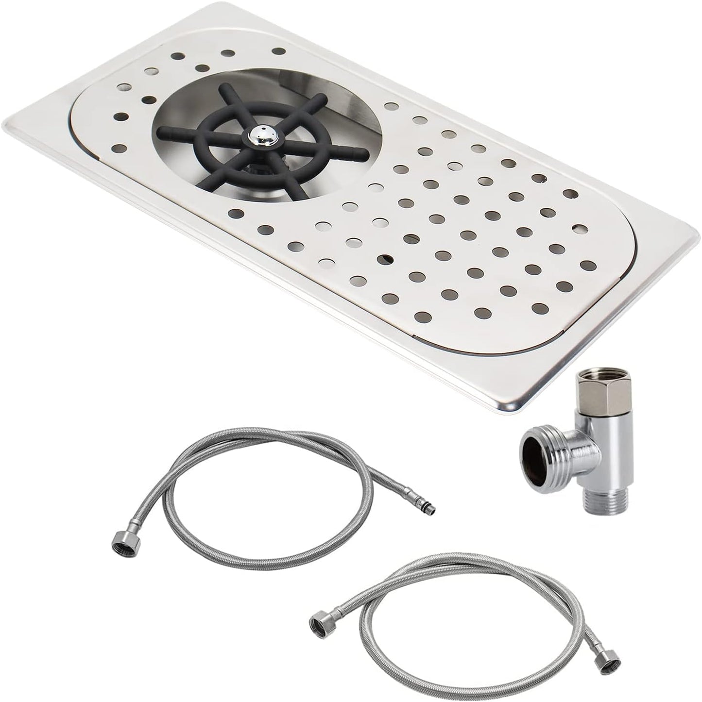 DIBTSA Pitcher Rinser, Espresso Rinser, Drain and Drip Tray, Stainless Steel Bar Glass Rinser for Sink, Cup Washer Spray Rinser for Home Kitchen Hotel Cafe Restaurant (12.8 x 6.9 x 0.9 inch,Silver)