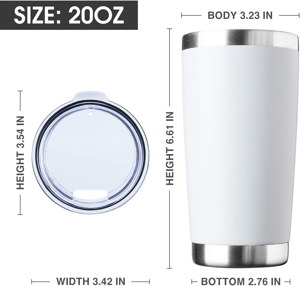 20oz Tumbler Bulk Stainless Steel Vacuum Insulated Tumblers with Lid Double Wall Travel Mug, Durable Powder Coated Coffee Cup, Suitable for Ice Drinks and Hot Beverage (White 12pack)