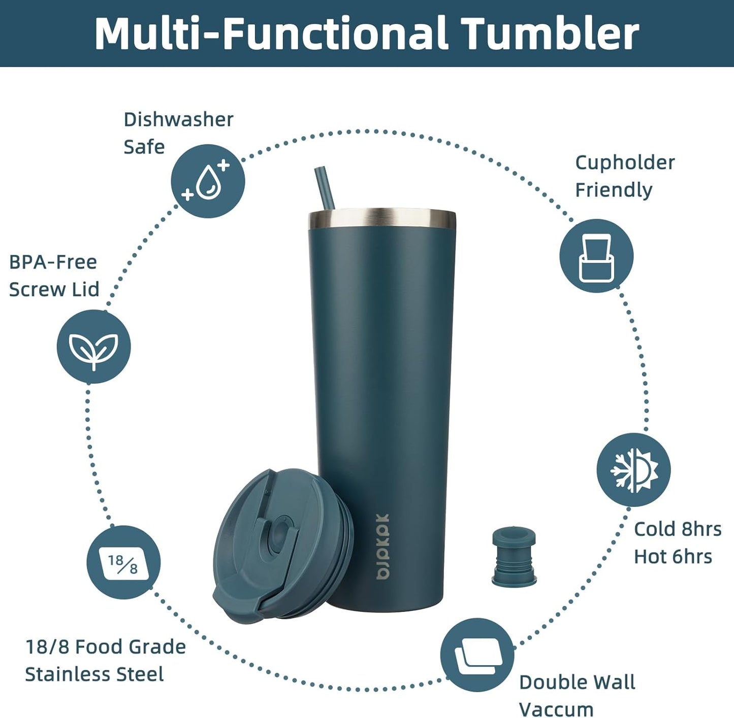 BJPKPK 30oz Stainless Steel Insulated Tumbler With lid And Straw Travel Coffee Thermal Tumblers Cup For Women And Men,Navy Blue