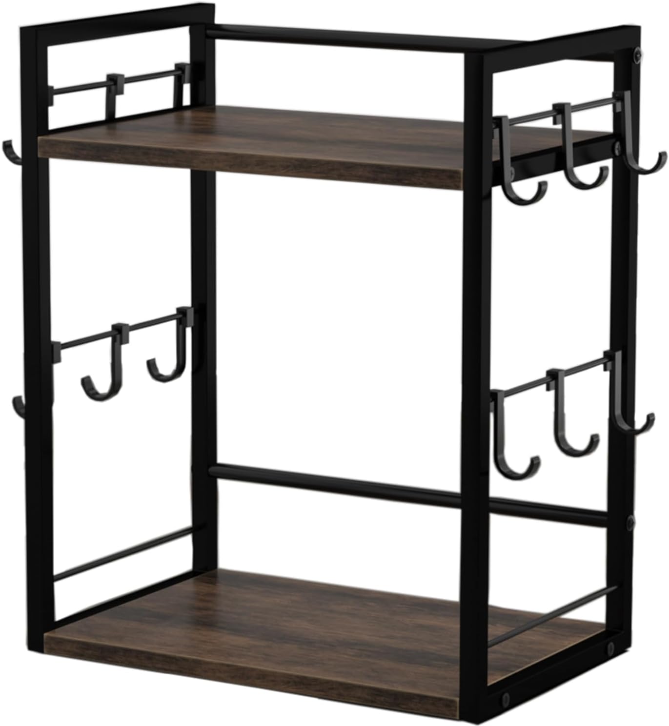 Dorhors 2 Tier Coffee Bar Accessories and Organizer,Multi-functional Mug Holder with 12 Hooks,Wood Coffee Station Organizer,Kitchen Countertop Shelf