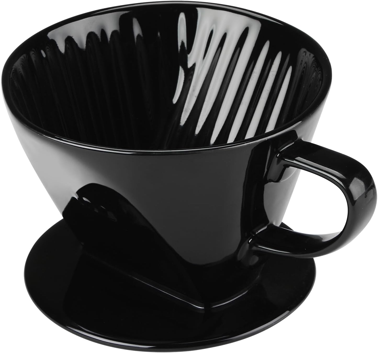 Pour Over Coffee Dripper, Ceramic Pour Over Coffee Maker with 3 Holes Flat Bottom, Easy Manual Slow Brewing, Porcelain Slow Filter Cone for Home, Office, Gift, Size 2, Black