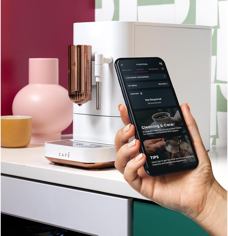 Cafe Affetto Automatic Espresso Machine & Milk Frother with Built In & Adjustable Espresso Bean Grinder, One-Touch Brew in 90 Seconds, Wifi & Smart Connected, Removable 1.2L Water Tank, Matte White