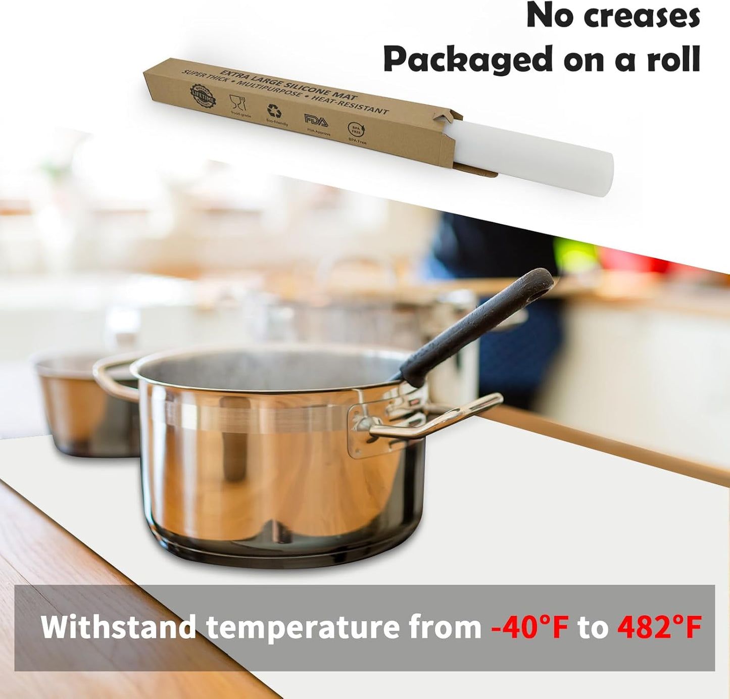 Ultibe Silicone Mats for Kitchen Counter, 78.7''x23.6''(200cmx60cm) Largest Heat Resistant Counter Mat Kitchen Island Waterproof Thicken Non-Slip Countertop Protector Mat, Semitransparent