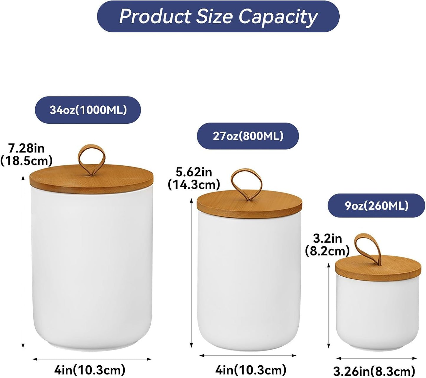 Ceramic Storage Jars, Modern Elegant Highly Polished Airtight Gorgeous Storage Canisters with Wooden Lid Small Food Stroage Jar for Kitchen Spice Tea Vanilla Sugar Coffee Beans (White tuba)