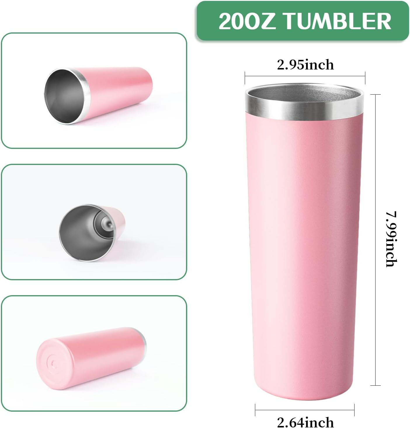 20 oz Skinny Tumbler with Lid and Straw,Stainless Steel Vacuum Insulated Tumbler Cup Double Wall Leak-proof Coffee Mug,Travel Thermal Water Tumbler for Office,Outdoor (Lavender/White/Pink/Teal)