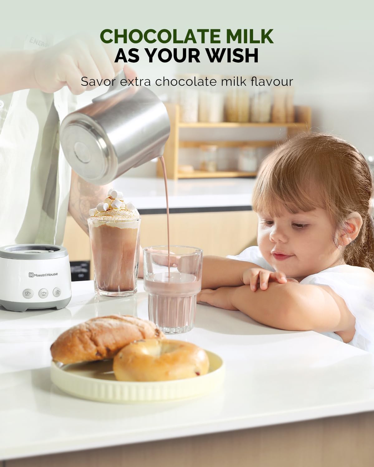 Maestri House Milk Frother, 4-in-1 Electric Milk Steamer and Frother, 16.9OZ 600W Smart Touch Control Hot and Cold Foam Maker, Memory Function for Latte, Cappuccinos, Warm Milk, Hot Chocolate Milk