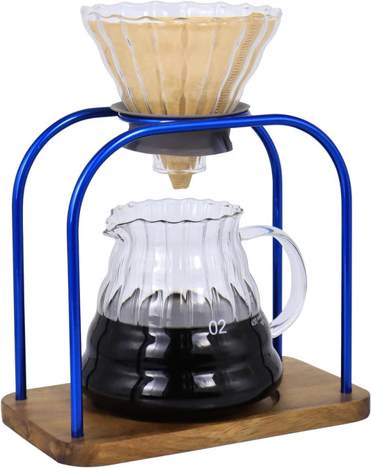 SOTECH Pour on coffee drips, filter Wooden stand Glass sharing pot with paper filter, coffee, tea and saffron set (blove)
