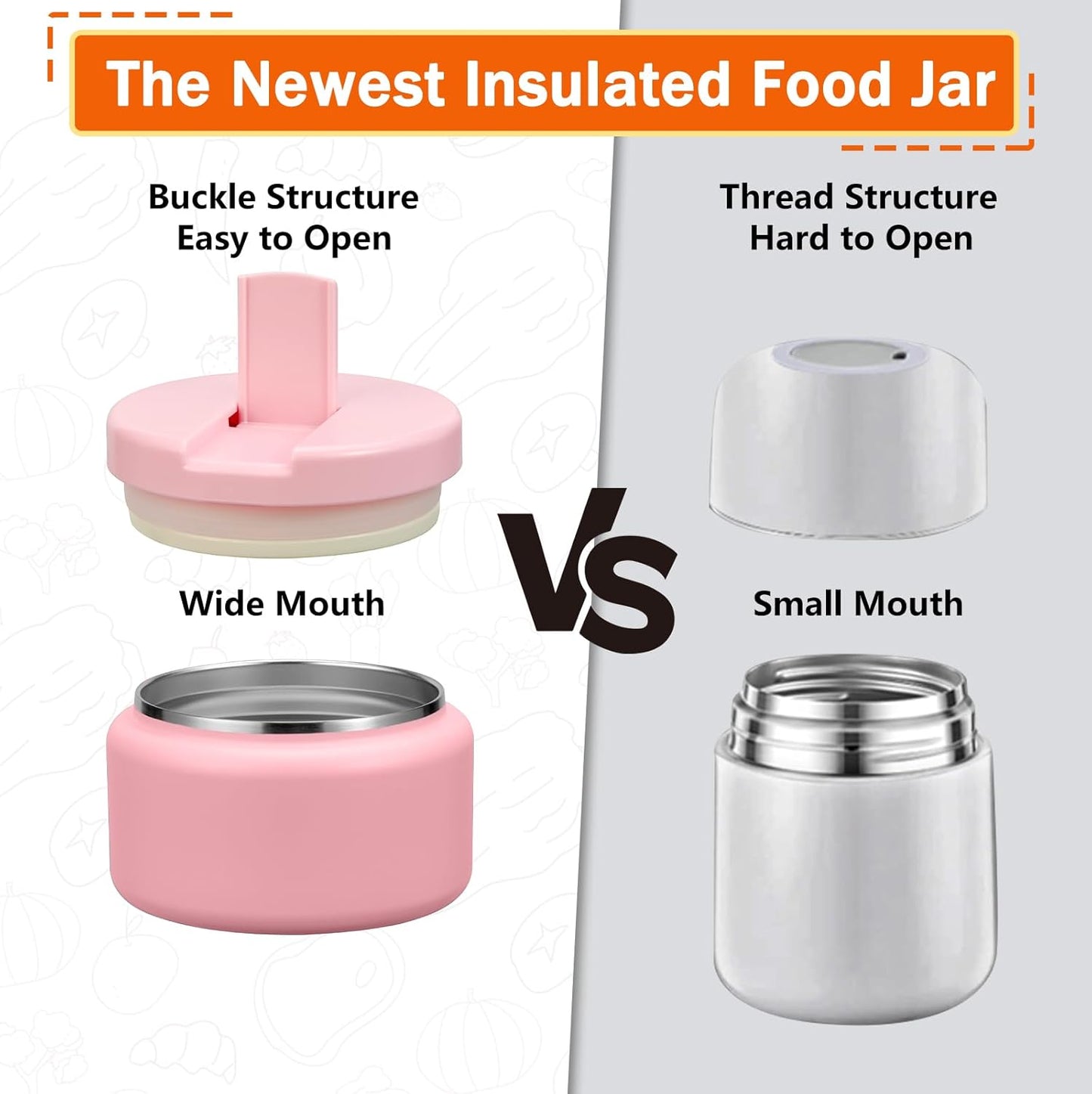 13.5oz Kids Thermos for Hot Food, Insulated Vacuum Food Jar with Buckle Lid, Stainless Steel Wide Mouth Leak Proof Insulated Lunch Container for School Picnic Travel,Pink