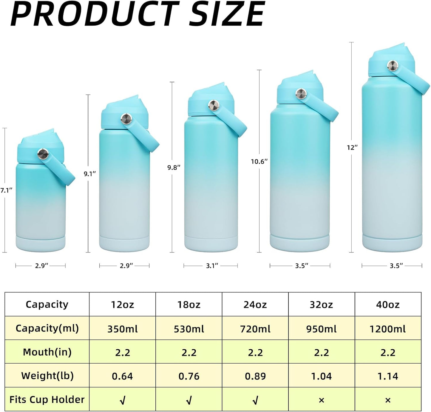 BJPKPK Water Bottle with Straw Lid, 24oz Vacuum Insulated Water Bottles, Metal Stainless Steel Thermos for Sports, Travel, BPA Free Leak Proof Thermos, Cups, Flasks, Tumblers,Sea Salt