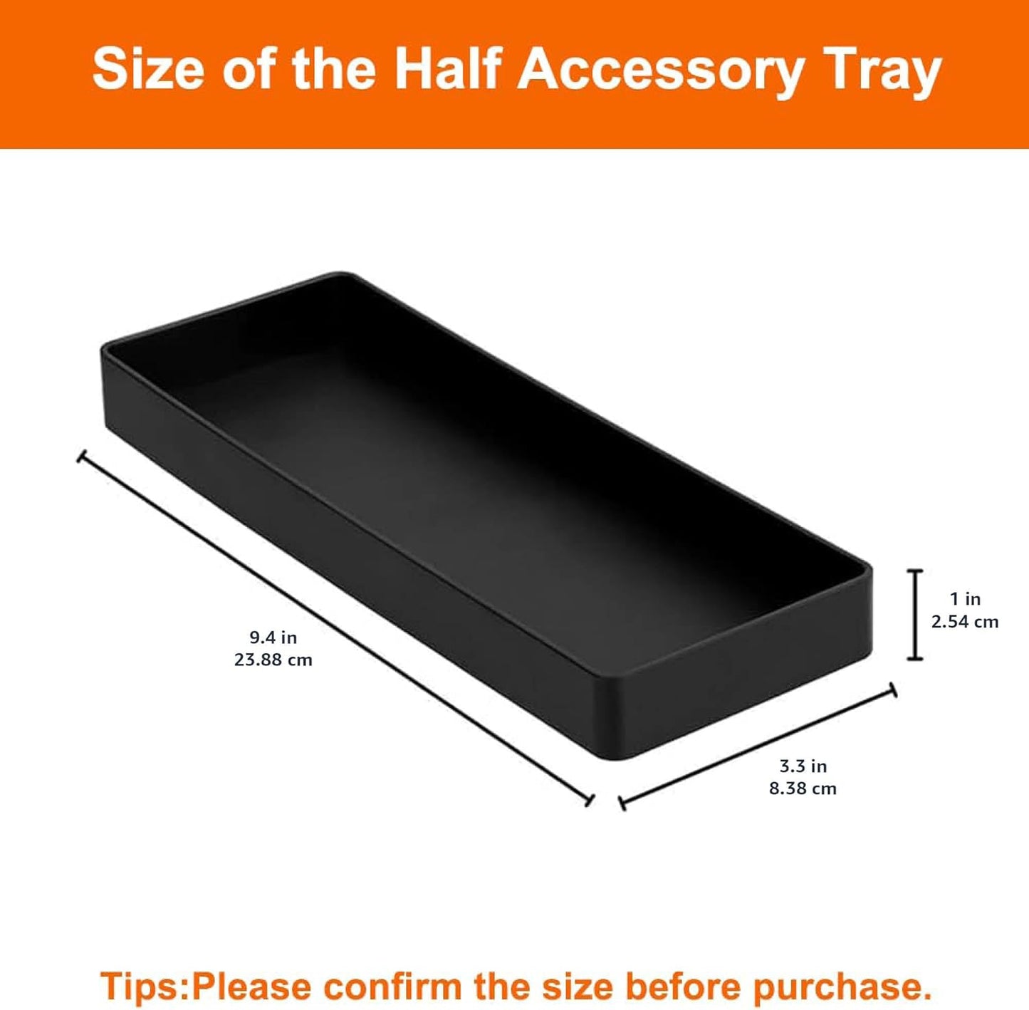 Amazon Basics Rectangular Plastic Desk Organizer, Half Accessory Tray, 9.4" x 3.3" x 1", Black