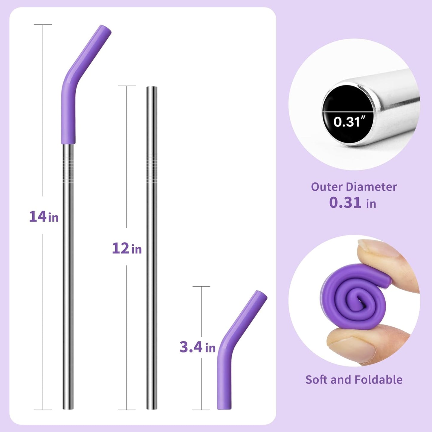 40 oz Metal Straw for Stanley Cup,Simple Modern, Meoky Tumbler, 5 Pcs Reusable Stainless Steel Straws with Silicone Tip, Replacement Straws for 40oz Tumblers, Cleaning Brush, 1 Portable Bag