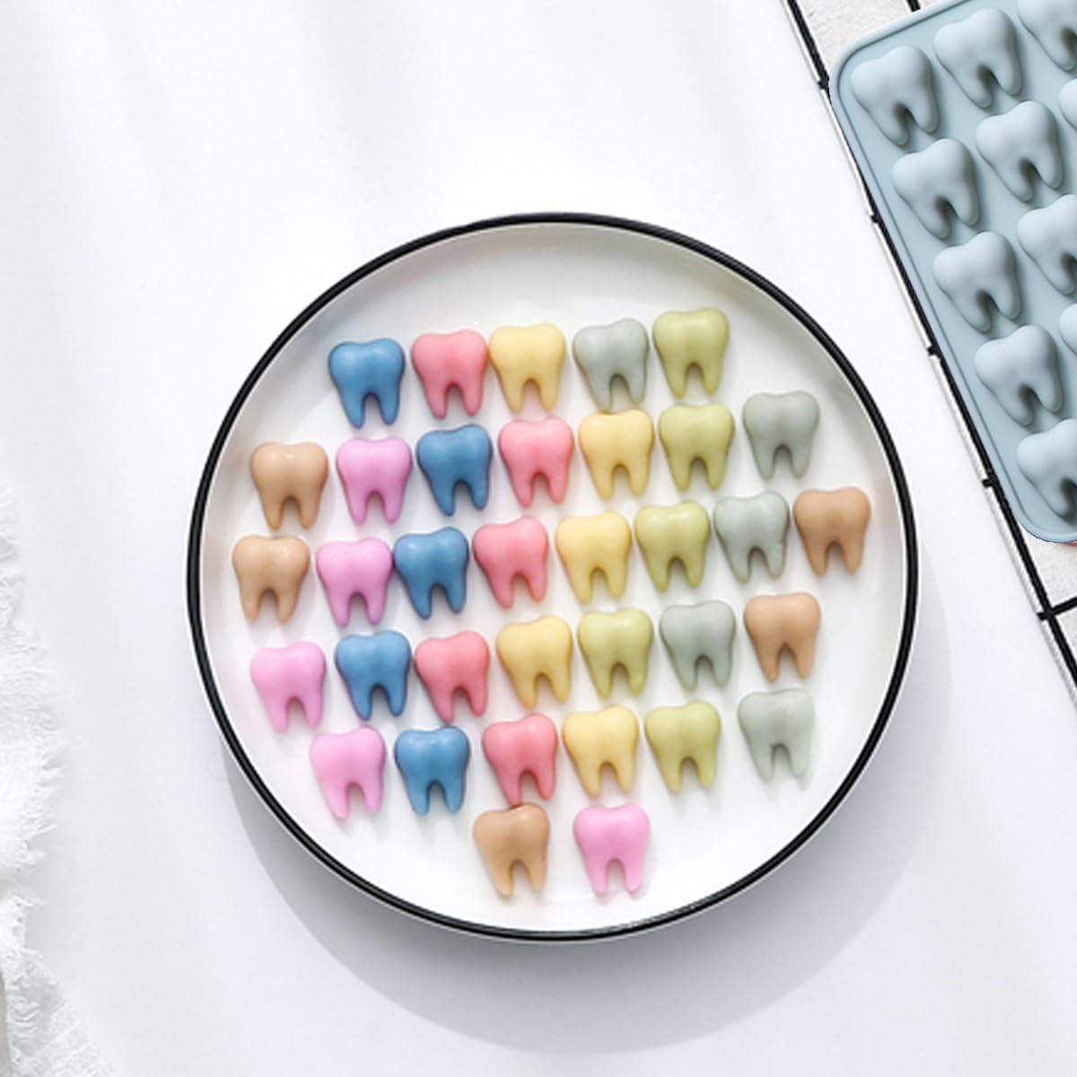 Unique Tooth Shape Candy, Chocolate Silicone Molds Set, 70 Cavity, Non Stick Mold for Gummy, Cupcake Topper, Snack, Biscuit, Handmade Diy, 2 Count, Blue