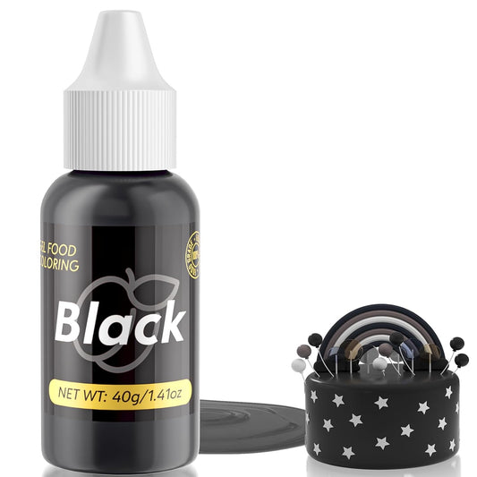 Gel Food Coloring for Cake Decorating - 40g Concentrated Assorted Edible Colors - Vibrant Tasteless Food Dye Professional-Grade Dye for Easter Eggs Fondant Cookies Frosting Royal Icing Baking - Black