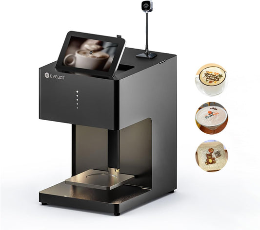 Coffee Latte Art Machine EB-FC1 Food-Grade Coffee Printer with Camera Customized Multi-Color Selfie Photo Printing DIY Cake Personalized Decoration for Cafes Museums, Color FancyBox - Black