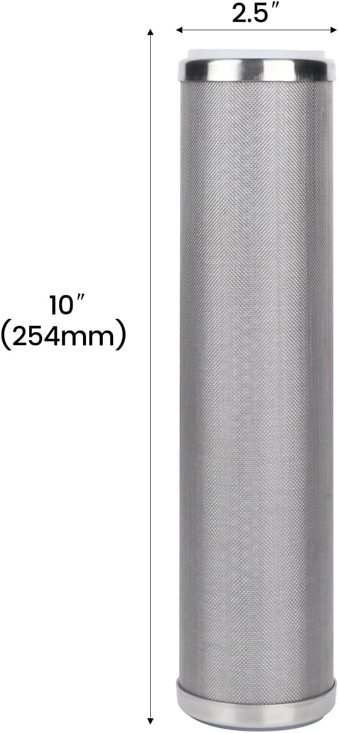 Amwater Stainless Steel Cleanable Wire Mesh Filter Cartridge 10”Length,2.5"OD(300 Micron)