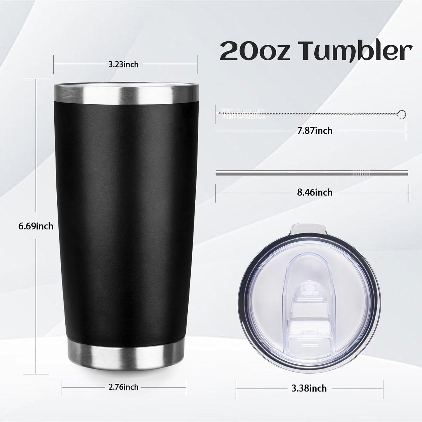 20oz Tumbler Bulk with Lid and Straw, Stainless Steel Double Wall Vacuum Insulated Travel Mug, Powder Coated Coffee Cups for Hot and Cold Drinks,Funny Gifts for Women Men(Black,4)