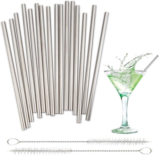 16 Pack 5 Inch Extra Short Metal Coffee Stir Straws, Reusable Stainless Steel Coffee Stirrer, Mini Bar Cocktail Straws with Cleaning Brush for Coffee Mugs, Small Glasses or Cups