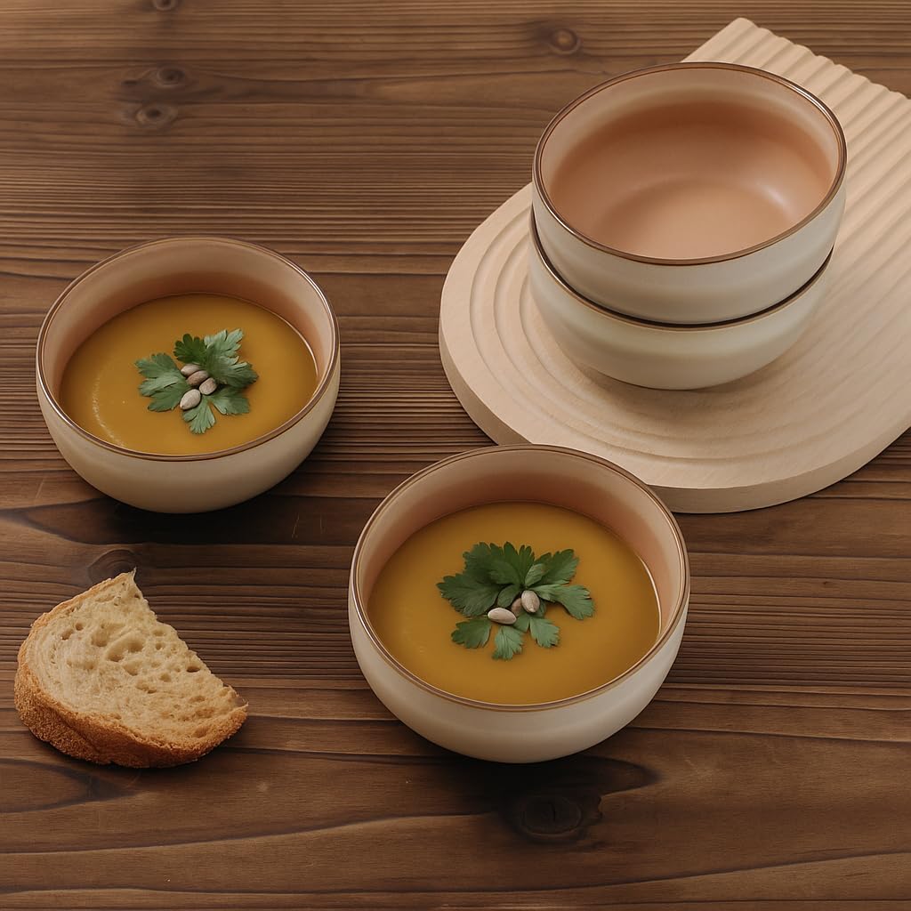 Ceramic Cereal Bowls Set of 4-21 oz Stoneware Bowls for Soup, Salad, Dessert or Ice Cream - Stackable, Dishwasher & Microwave Safe, Small Rustic Bowls for Kitchen -Terracotta/Reactive Glaze