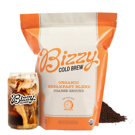 Bizzy Organic Cold Brew Coffee | Breakfast Blend | Coarse Ground Coffee | Medium-Light Roast | Micro Sifted | Specialty Grade | 100% Arabica | 2 LB