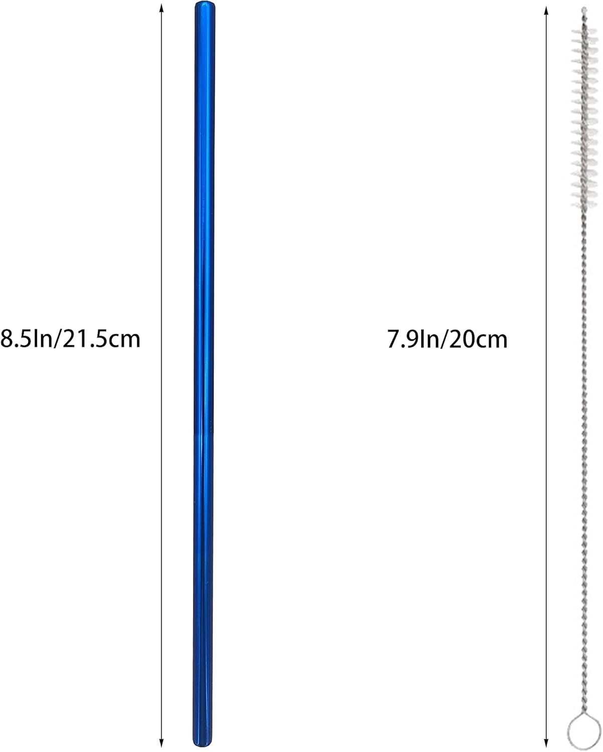 10 Pcs Stainless Steel Straws, Reusable Drinking Straws, Straight Metal Straw Sets with 2 Pcs Cleaning Brushes (8.5 Inch, Blue)