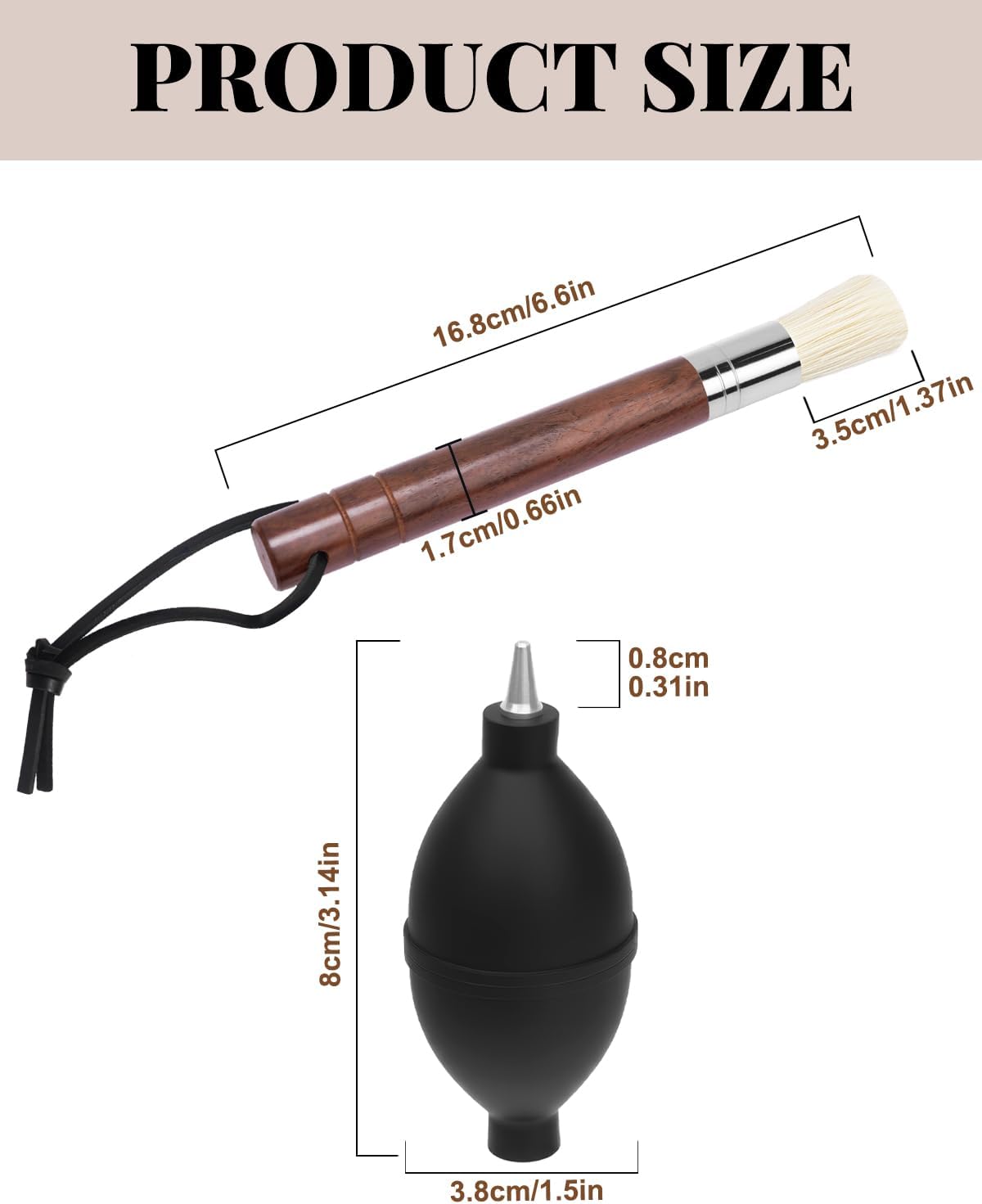 Espresso Brush Kit – Coffee Grinder Brush With Ebony Wood Boar Bristles & Lanyard, Black Rubber Air Blower Nozzle, Compatible With Espresso Machines, Coffee Grinders