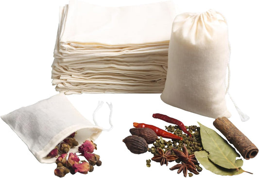 Eketirry Spice Bags, 10pcs Reusable Empty Tea Bags, Muslin Strainer Bags, Soup Bags for Cooking, Natural Cotton Fine Mesh Cheesecloth Bags for Cold Brew Coffee(7 x8Inch)