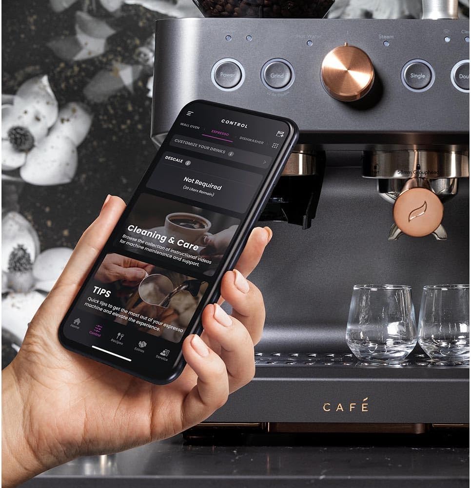 Café Bellissimo Semi Automatic Espresso Machine + Milk Frother | WiFi Connected| Built-In Bean Grinder, 15-Bar Pump & 95-Ounce Water Reservoir | Matte Black, C7CESAS3RD3