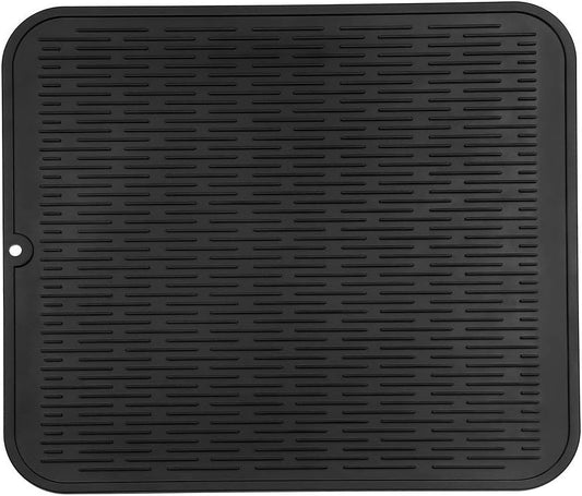 Silicone Dish Drying Mat for Multiple Usage,Easy clean,Eco-friendly,Heat-resistant Silicone Mat for Kitchen Counter or Sink,Refrigerator or Drawer Liner Black XL 18 inches x 16 inches