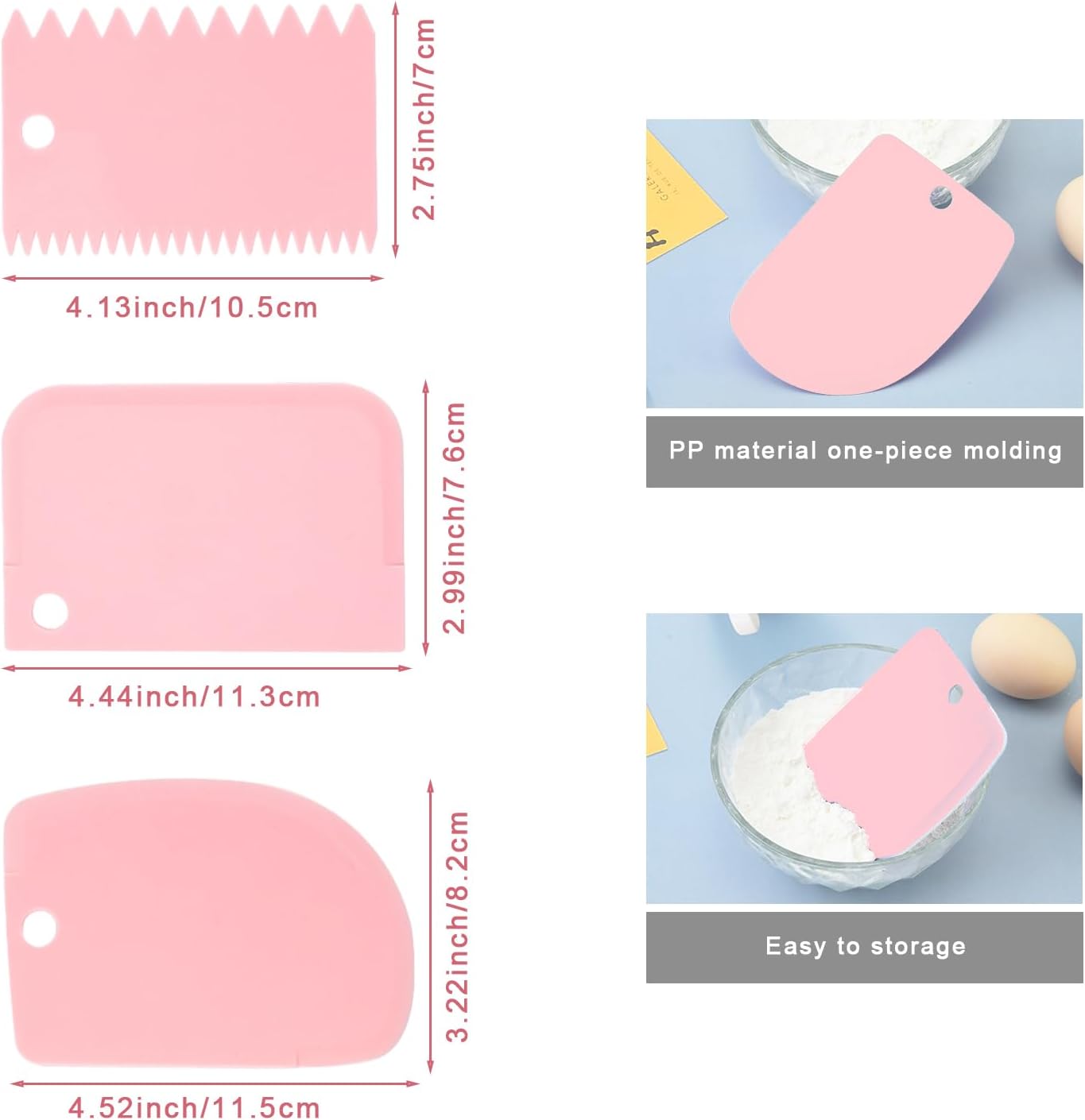 Offset Spatula Set with Pink Cake Scrapers, 3 Pack Angled Frosting Spatulas (6, 8, 10 inch) & 3 Cake Smoother Scrapers, Stainless Steel Icing Spatula for Cake Decorating, Baking & Pastry