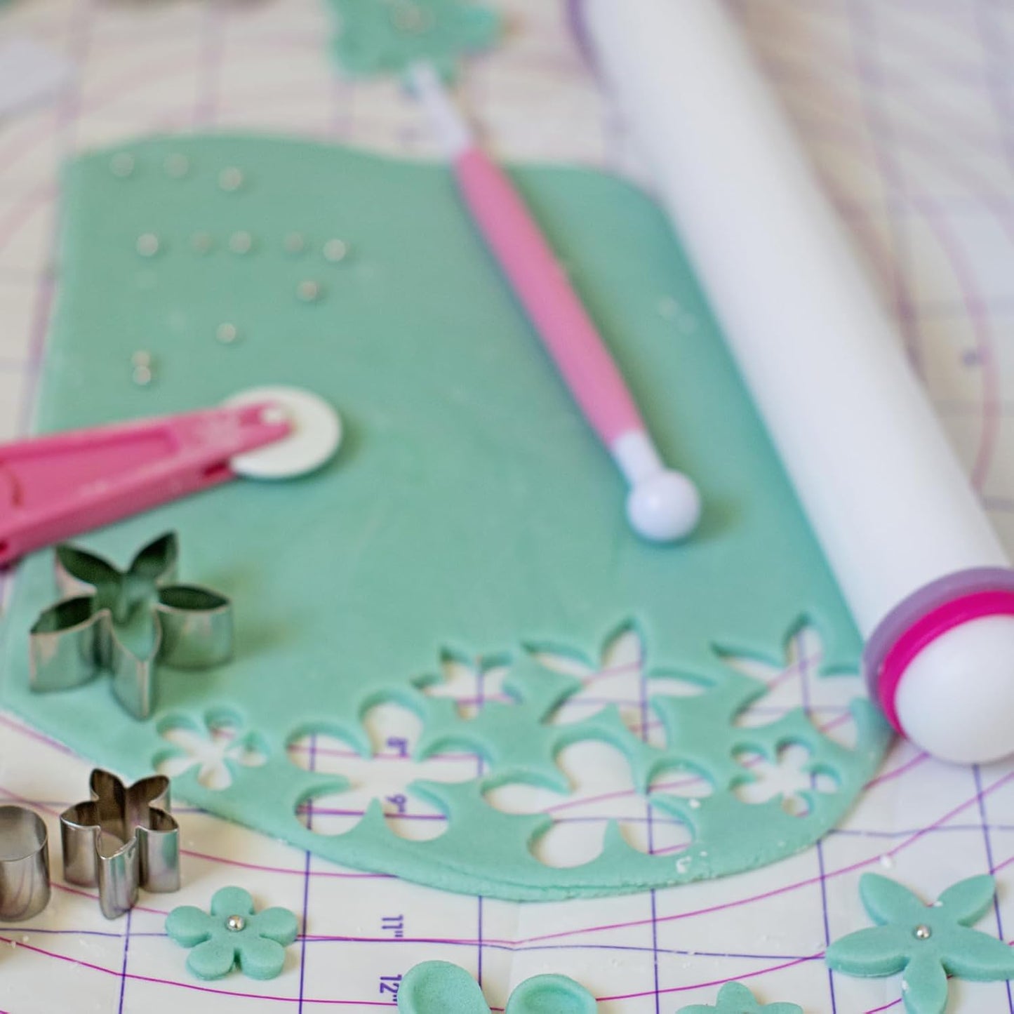 HARFINGTON 2pcs Fondant Rolling Pin 12 Inch x 1.38 Inch Adjustable Guide Rings Non-Stick PP Plastic Fondant Roller Dough Roller Kitchen Decorating Tools for Cookie Pastry Pizza Clay