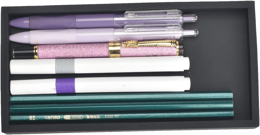 DNC 7.9" Small Silicone Bathroom Counter Tray, Vanity Tray, Kitchen Sink Soap Tray for Dish Holder Dispenser Countertop Toilet Tank Desk Organizer Black