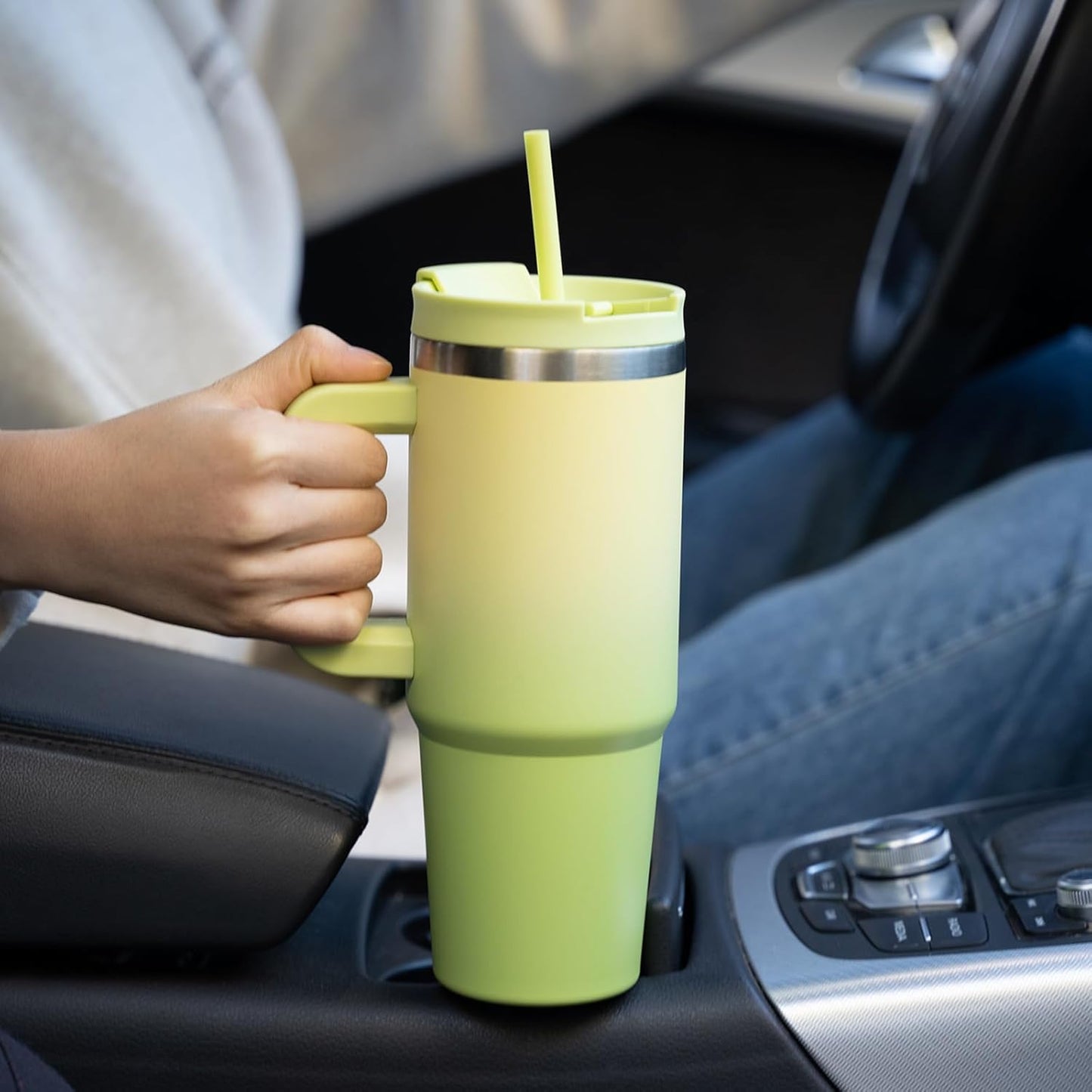 BJPKPK 40 oz Insulated Tumbler With Lid And Straw Stainless Steel Tumblers Cup With Handle For Women And Men,Blue Haze