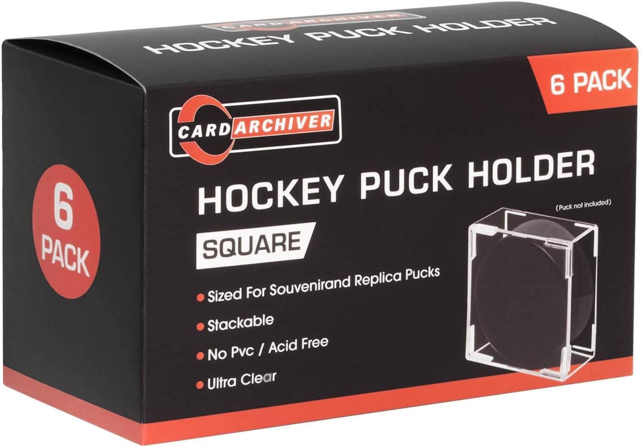 Cube Square Hockey Puck Display Cases - 6-Count Holder, 2-Piece Snap Clear Hockey Puck Display Boxes